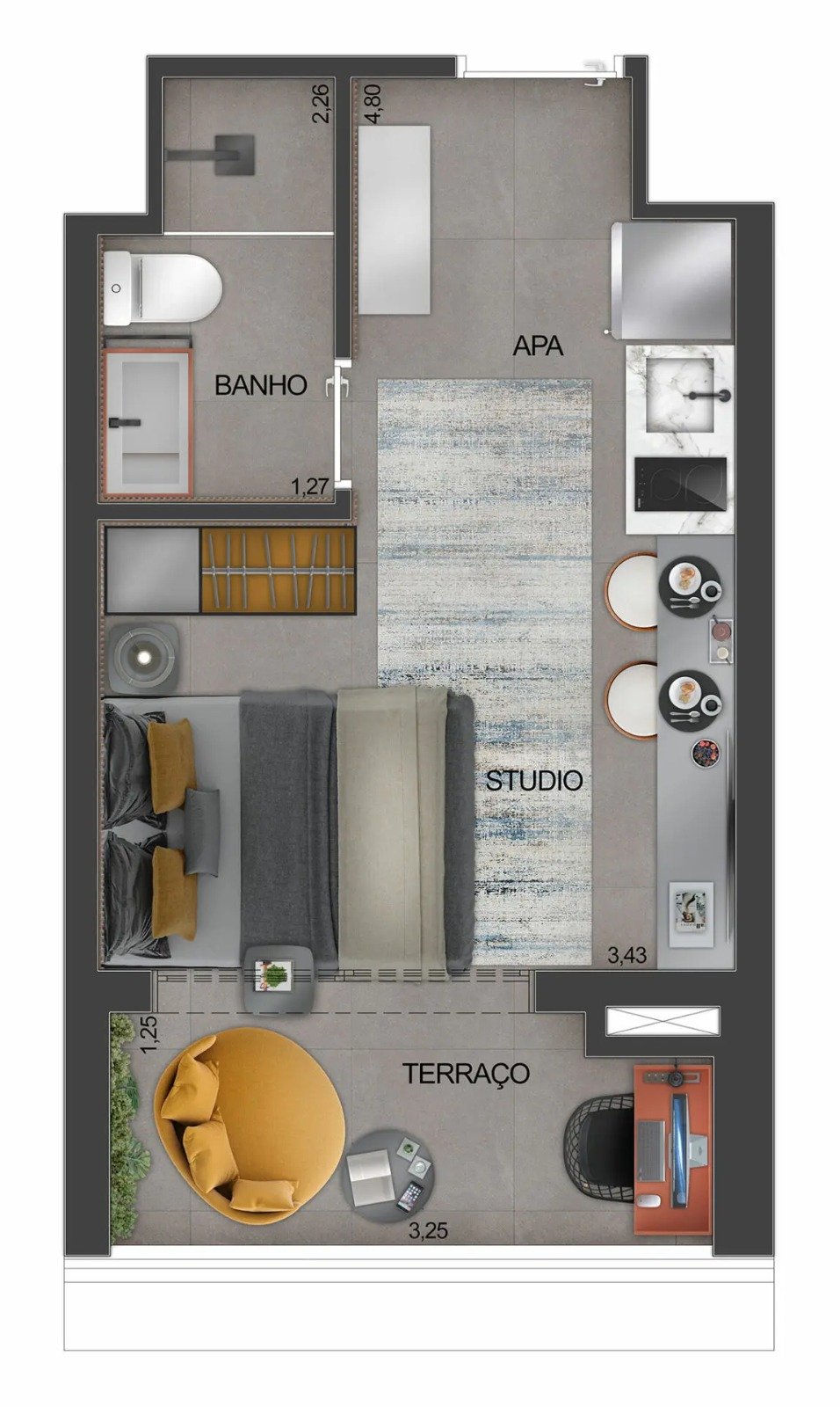 apartamento com 1 quarto(s) com 1 suíte(s) com 1 banheiro(s) - BROOKLIN, São Paulo / SP
